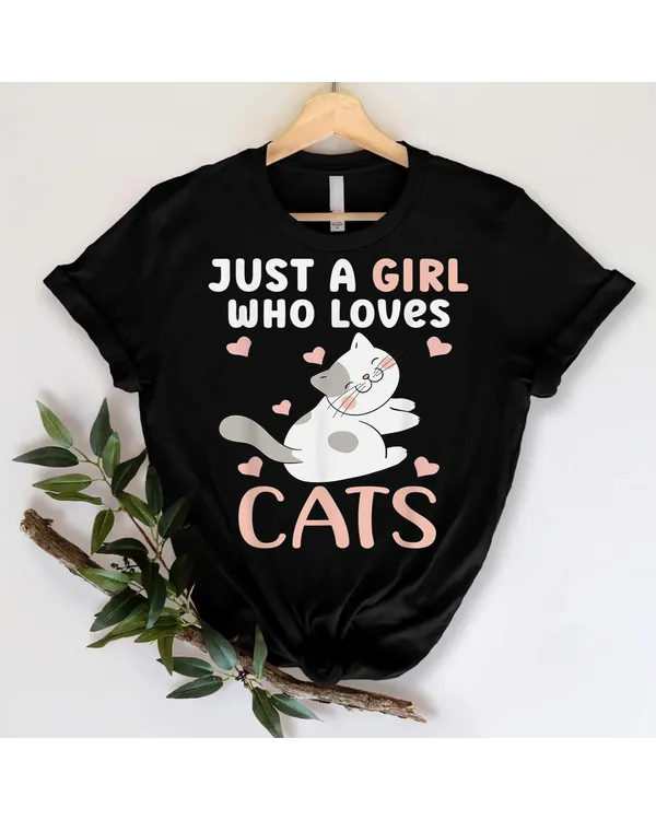 Just A Girl Who Loves Cats Funny Kitty Women Cute Kawaii Cat T-Shirt