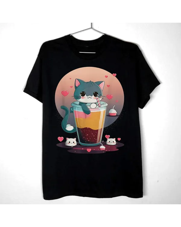 Cat Boba Tea kawaii Kitty Bubble Tea Anime T-Shirt
